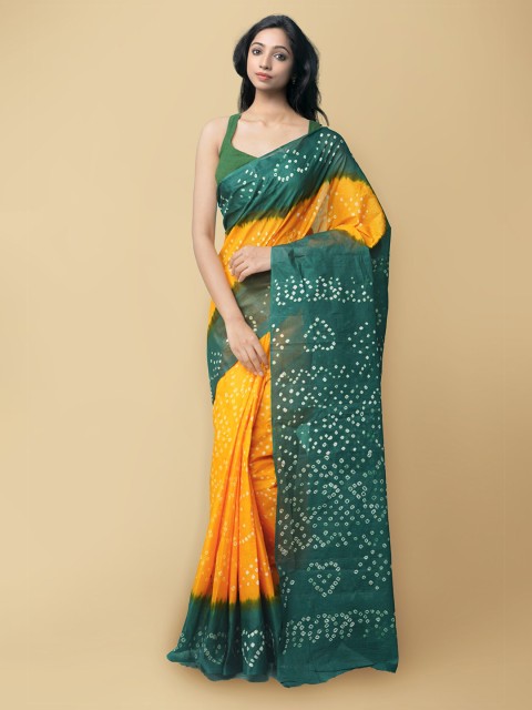 

Unnati Silks Yellow & Green Bandhani Pure Cotton Bandhani Saree