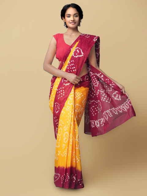 

Unnati Silks Women Orange & Maroon Handloom Sustainable Pure Bandhani Cotton Saree