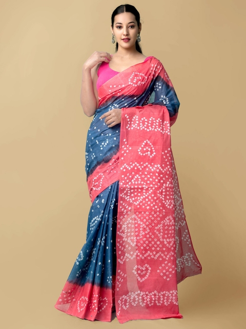 

Unnati Silks Women Blue & Pink Handloom Sustainable Pure Bandhani Cotton Saree