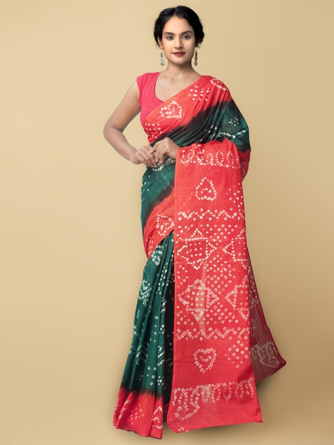 

Unnati Silks Women Green Woven Design Bandhani Cotton Saree