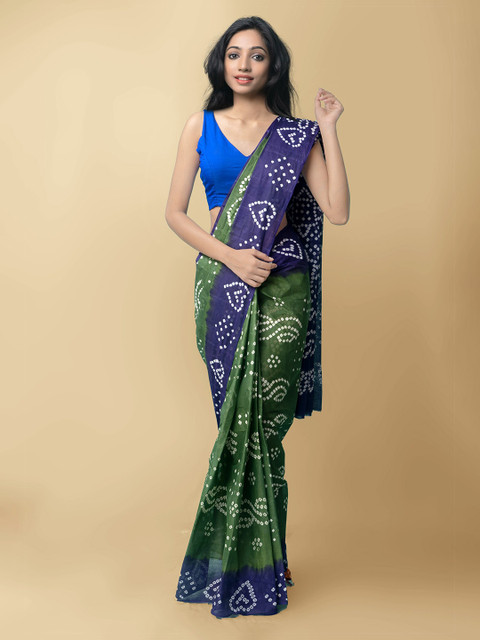 

Unnati Silks Green & Blue Bandhani Pure Cotton Bandhani Saree