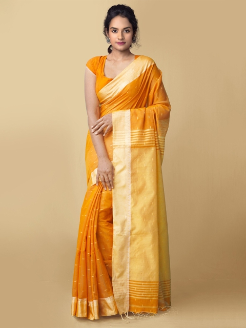 

Unnati Silks Orange & Gold-Coloured Woven Design Pure Linen Jamdani Saree
