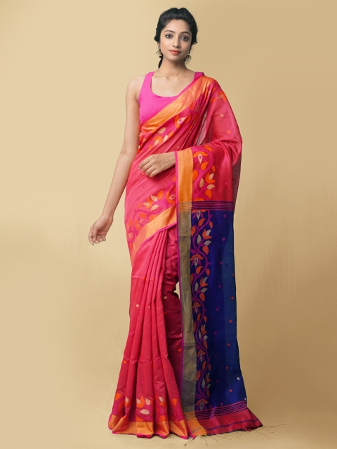 

Unnati Silks Red & Blue Woven Design Handloom Pure Linen Jamdani Saree