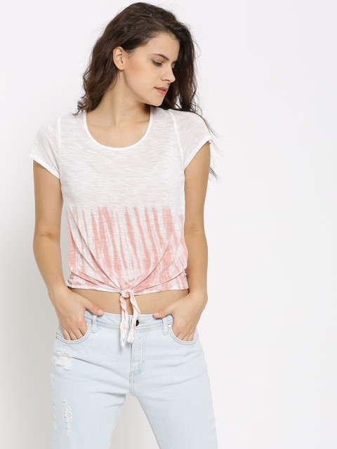 

FOREVER 21 Women Off-White Dyed Semi-Sheer Top