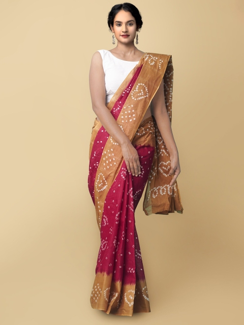 

Unnati Silks Women Maroon & Brown Handloom Sustainable Pure Bandhani Cotton Saree