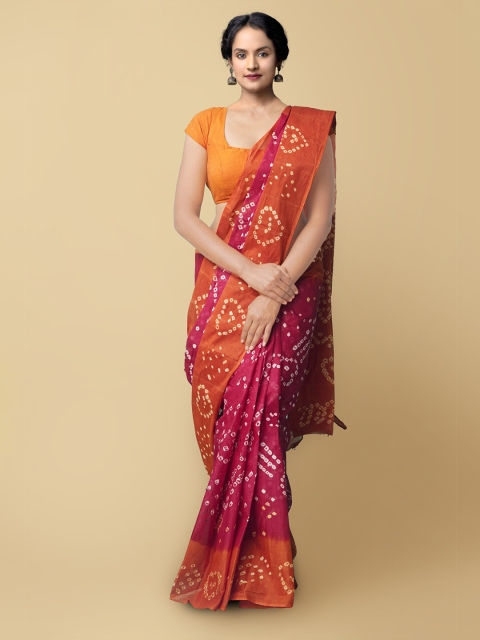 

Unnati Silks Maroon & Orange Bandhani Pure Cotton Bandhani Saree