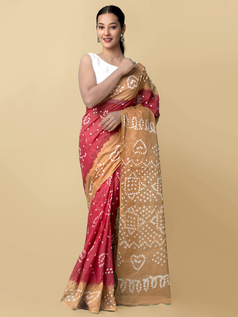 

Unnati Silks Maroon & Beige Ethnic Motifs Pure Cotton Bandhani Saree