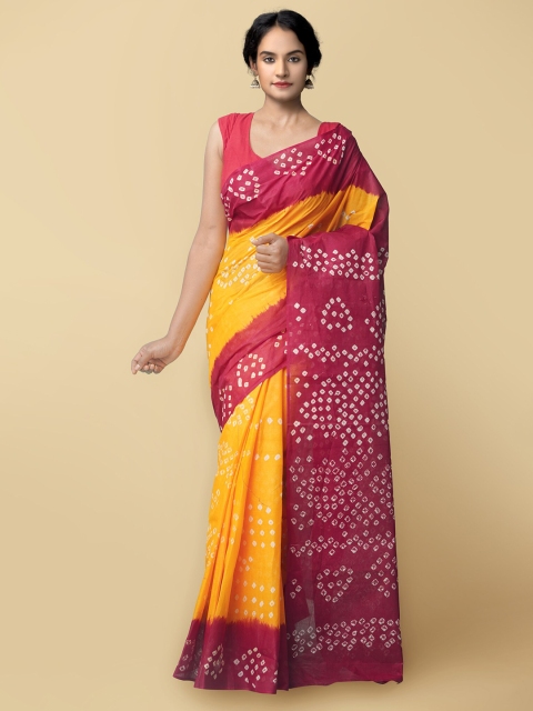 

Unnati Silks Yellow & Red Bandhani Printed Pure Cotton Bandhani Saree