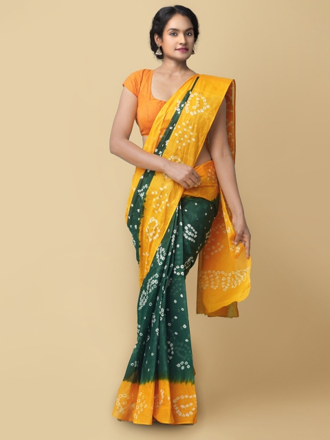 

Unnati Silks Green & Yellow Pure Cotton Bandhani Saree