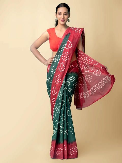 

Unnati Silks Women Green & White Handloom Sustainable Pure Bandhani Cotton Saree