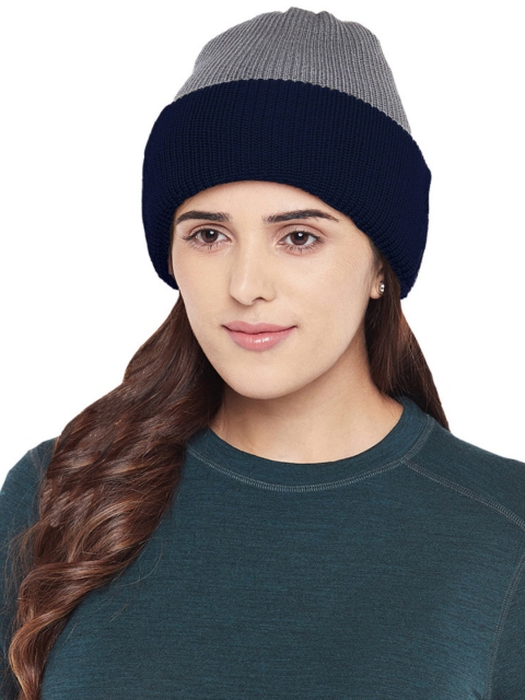 

Kosha Women Women Grey & Navy Pure Merino Wool Reversible Beanie
