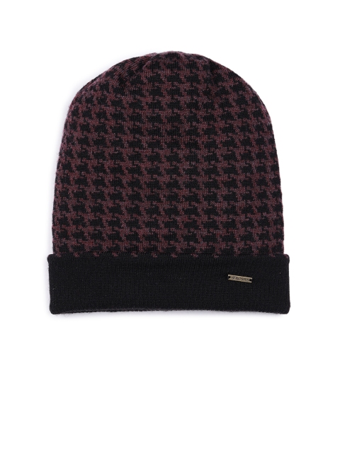 

Kosha Women Women Black & Burgundy Pure Merino Wool Reversible Beanie