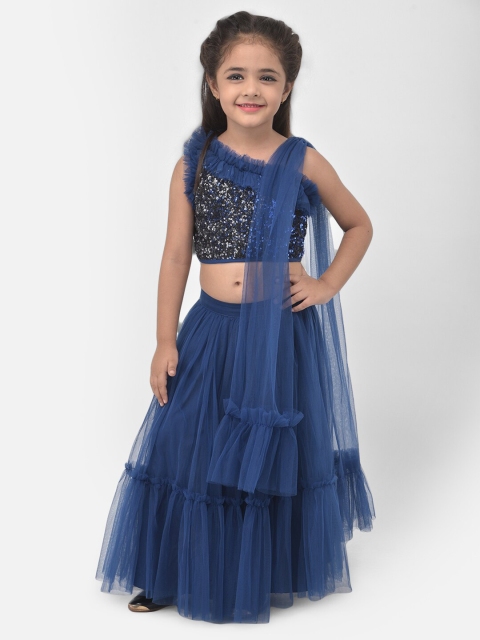 

Eavan Girls Navy Blue & Black Embellished Sequinned Ready to Wear Lehenga & Blouse With Dupatta