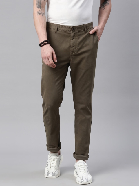 

Breakbounce Men Olive Green Slim Fit Chinos Trousers
