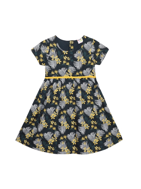 

ZION Navy Blue Floral Printed Pure Cotton Dress