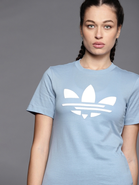 

ADIDAS Originals Women Blue Pure Cotton Brand Logo Printed Sustainable T-shirt