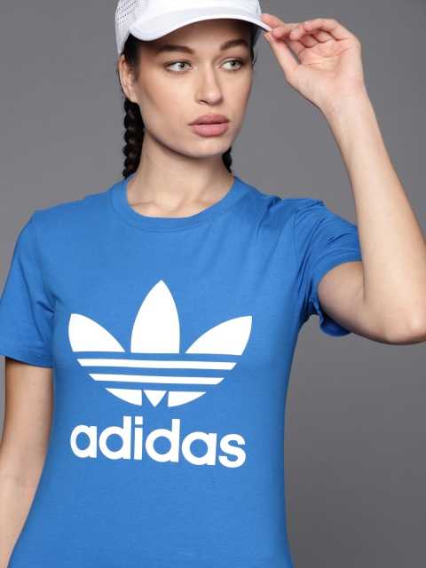 

ADIDAS Originals Women Blue & White Brand Logo Printed Outdoor T-shirt
