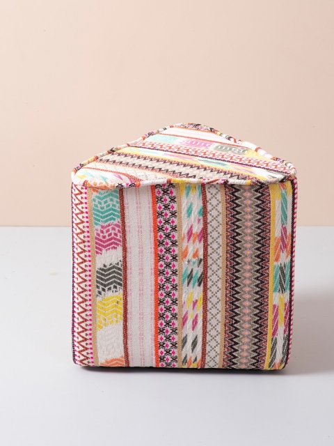 

nestroots Multicoloured Printed Triangular Wooden Ottoman, Multi