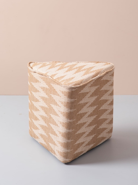

nestroots Beige Printed Wooden Pouffe Ottoman