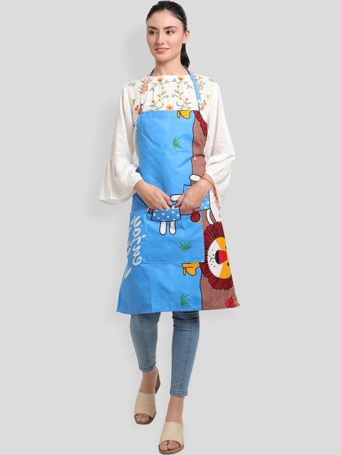 

ROMEE Blue Graphic Printed Cotton Kitchen Apron With Napkin