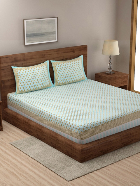 

Rajasthan Decor Turquoise Blue & Green 120 TC King Bedsheet with 2 Pillow Covers