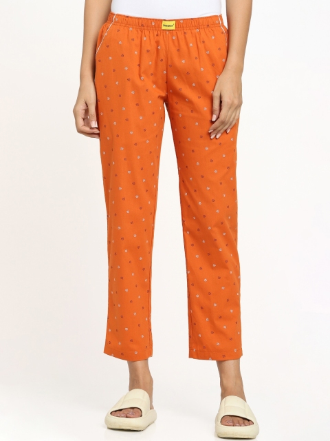 

Bewakoof Women Orange Printed Pure Cotton Lounge Pants