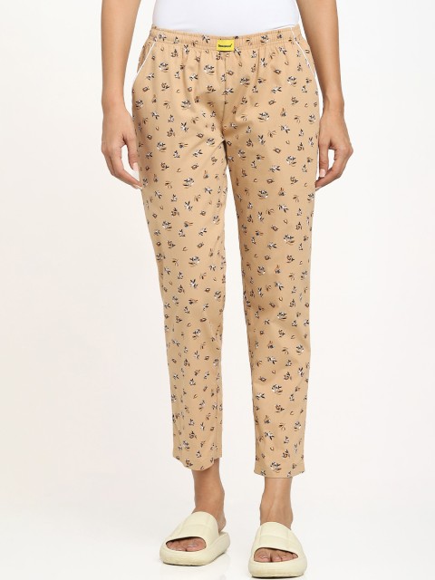 

Bewakoof Women Beige & White Printed Pure Cotton Lounge Pants