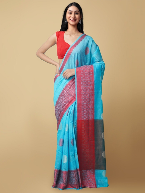 

Unnati Silks Blue & Pink Woven Design Silk Cotton Baluchari Saree