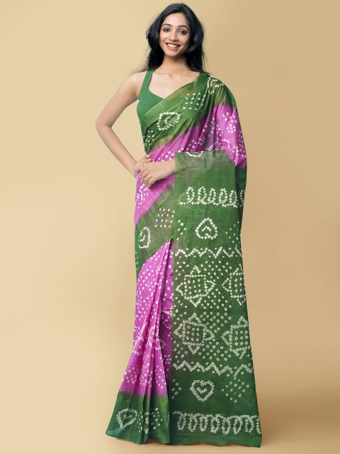 

Unnati Silks Women Purple Woven Design Bandhani Cotton Saree