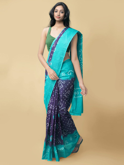 

Unnati Silks Women Blue & White Handloom Sustainable Pure Bandhani Cotton Saree