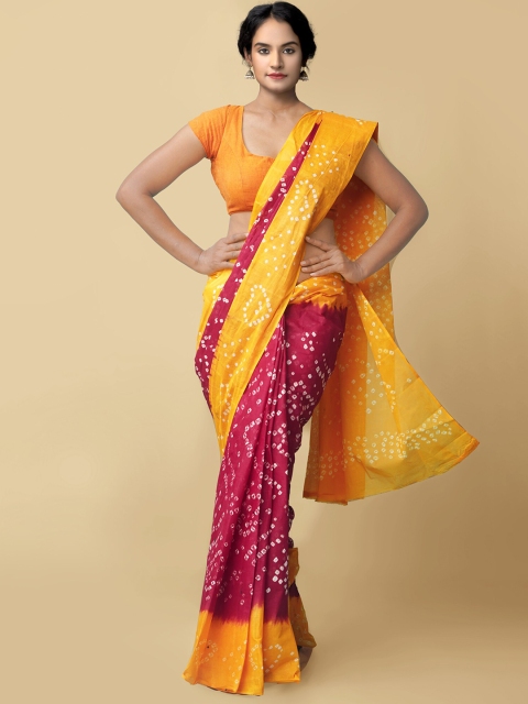 

Unnati Silks Maroon & Yellow Bandhani Printed Pure Cotton Bandhani Saree