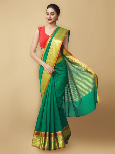 

Unnati Silks Women Green & Gold-Toned Bangalore Sico Saree