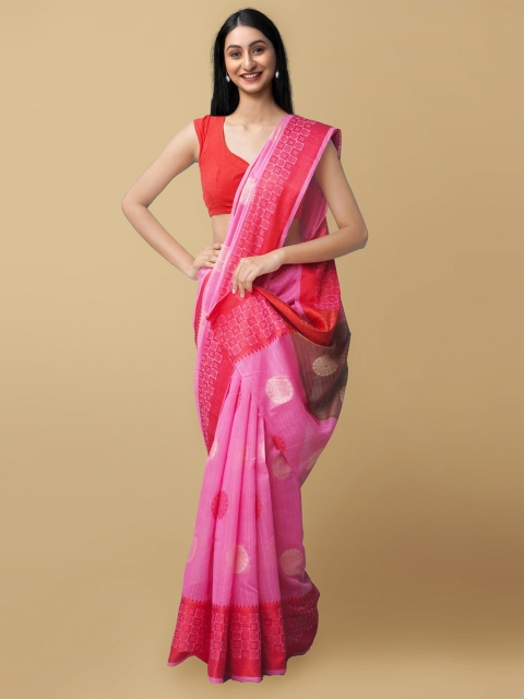 

Unnati Silks Women Pink & Gold-Toned Bangalore Sico Saree