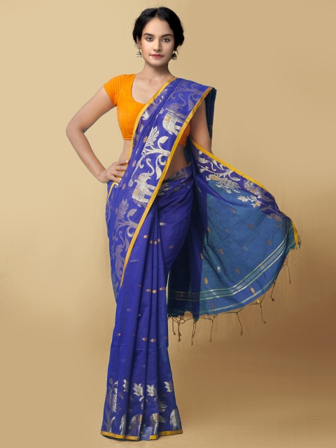 

Unnati Silks Women Blue & Yellow Pure Handloom Bengal Linen Saree