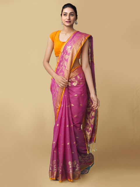 

Unnati Silks Women Purple Woven Design Bengal Linen Saree