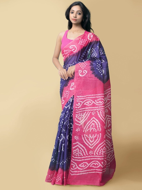 

Unnati Silks Blue & Pink Pure Cotton Bandhani Saree