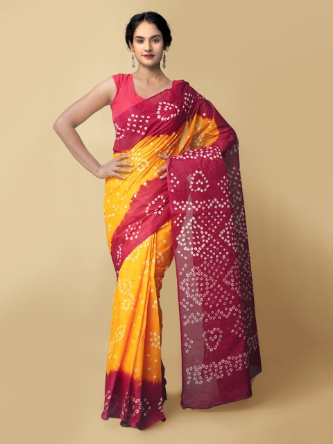 

Unnati Silks Orange & Magenta Bandhani Pure Cotton Bandhani Saree