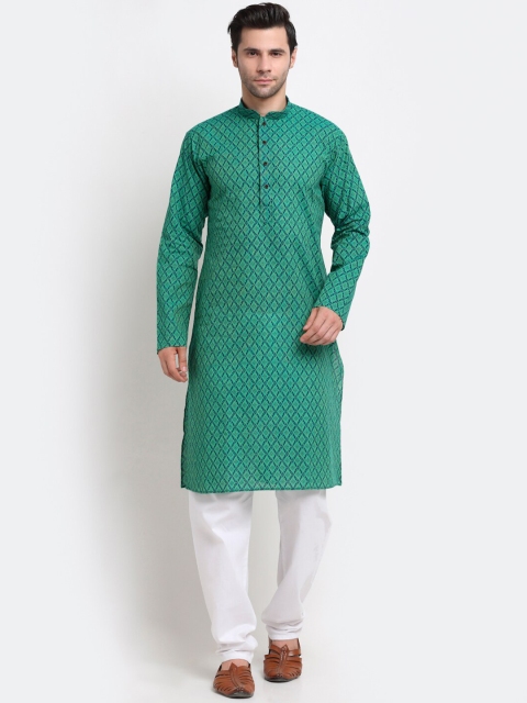 

KRAFT INDIA Men Green & Blue Ethnic Motifs Printed Pure Cotton Straight Kurta