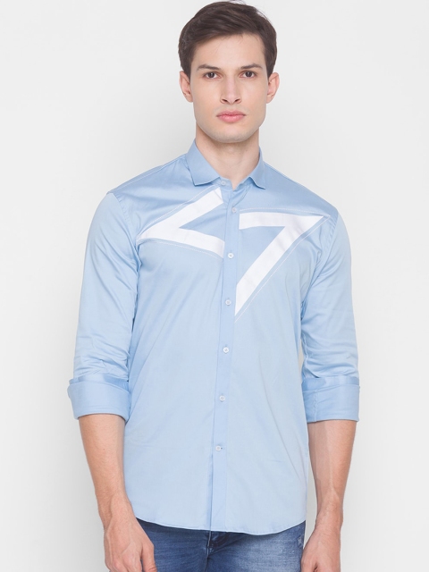 

mode de base Men Blue Snug Slim Fit Opaque Printed Casual Shirt