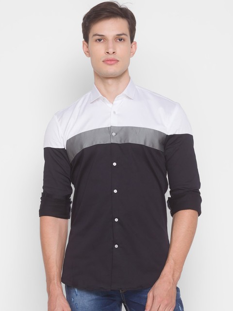 

mode de base Men Black Slim Fit Opaque Colourblocked Casual Shirt