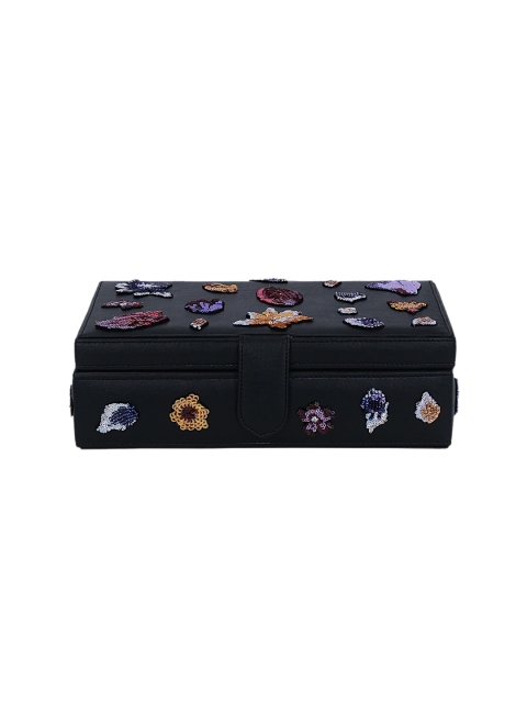 

Vdesi Women Black & Multicoloured Sequins Floral Motif Box