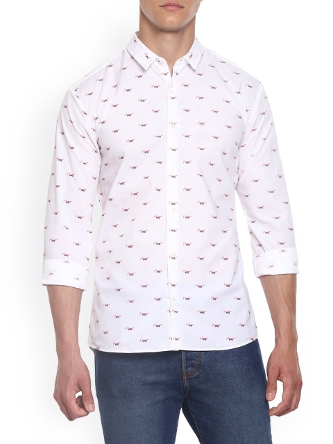 

HUGO Men White Opaque Printed Casual Shirt