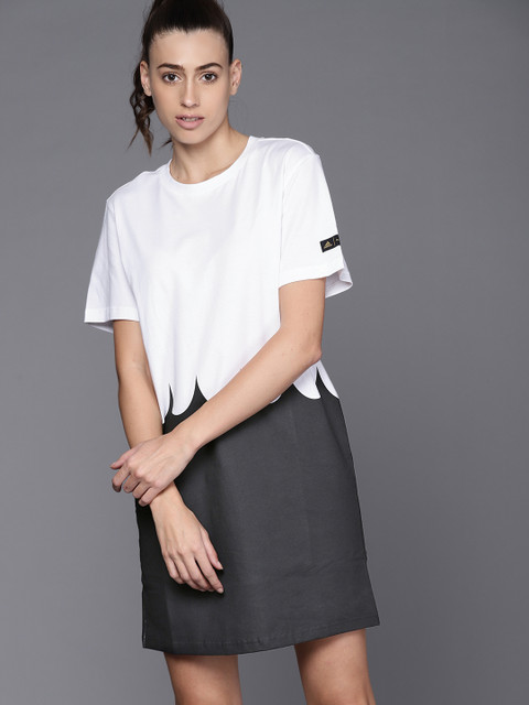 

ADIDAS White & Black Colourblocked Sustainable T-shirt Dress