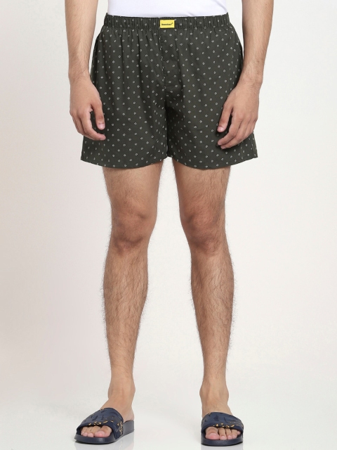 

Bewakoof Men Green & White Printed Pure Cotton Boxers