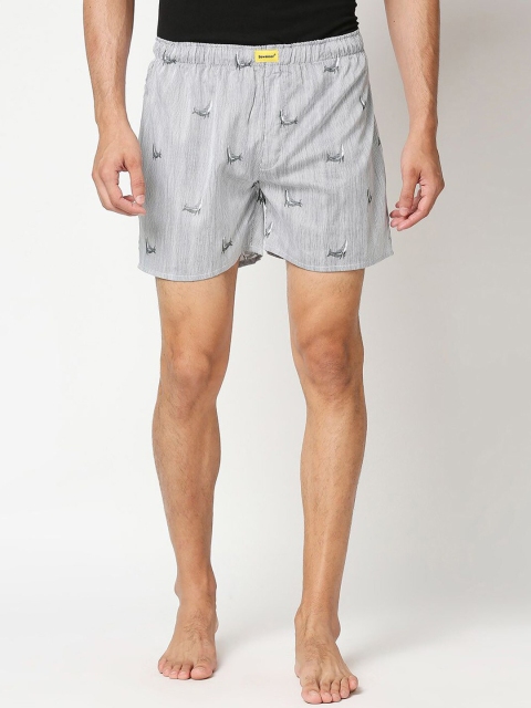 

Bewakoof Men Grey & White Printed Pure Cotton Boxers