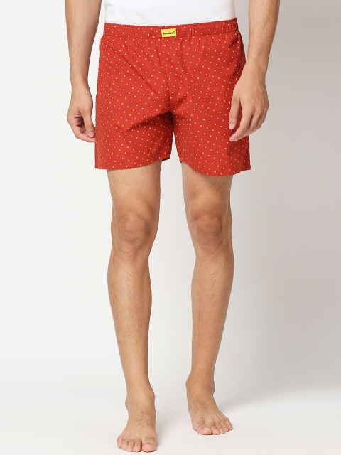 

Bewakoof Men Red & White Printed Pure Cotton Boxers