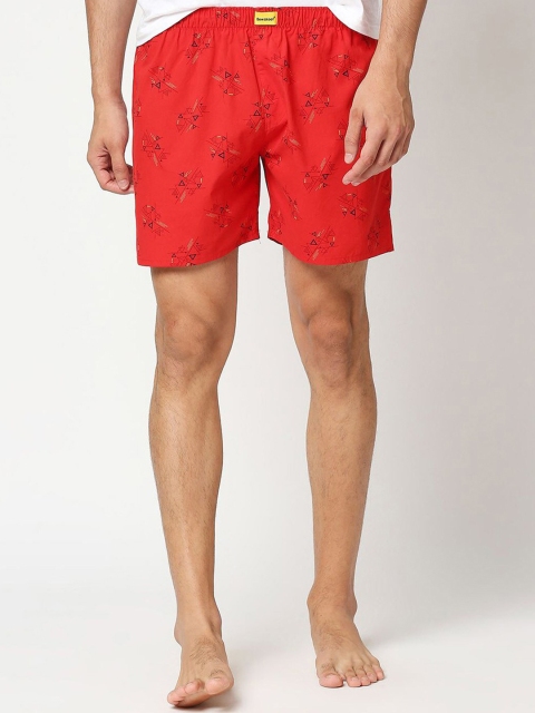 

Bewakoof Men Red & Blue Printed Pure Cotton Boxers