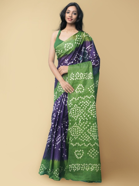 

Unnati Silks Blue & Green Bandhani Pure Cotton Bandhani Saree