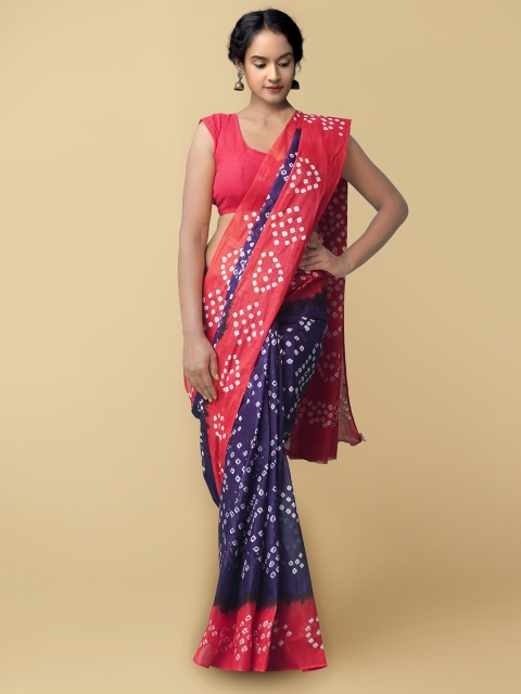 

Unnati Silks Women Violet & Red Handloom Sustainable Pure Bandhani Cotton Saree