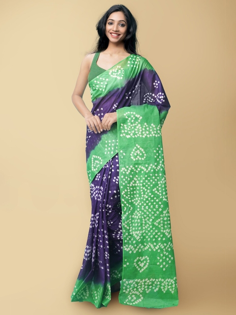 

Unnati Silks Women Violet & Green Handloom Sustainable Pure Bandhani Cotton Saree
